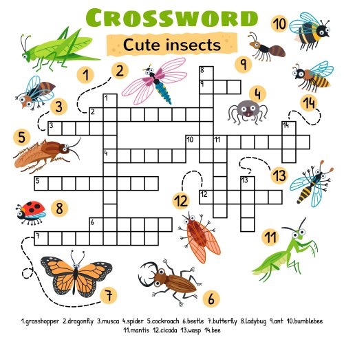 Cute,Insects,Crossword.,For,Preschool,Kids,Activity,Worksheet.,Children,Crossing