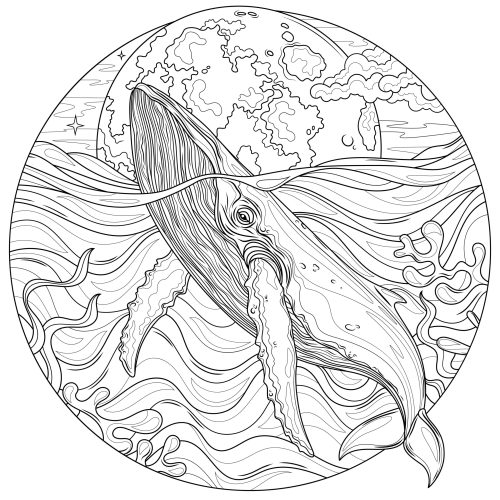 Whale,In,The,Sea,And,Moon.coloring,Book,Antistress,For,Children